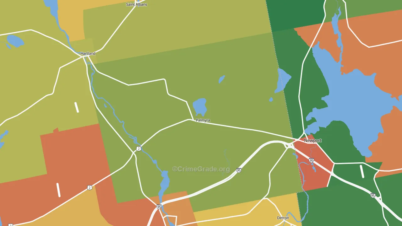Palmyra, ME Map of Robbery Rates