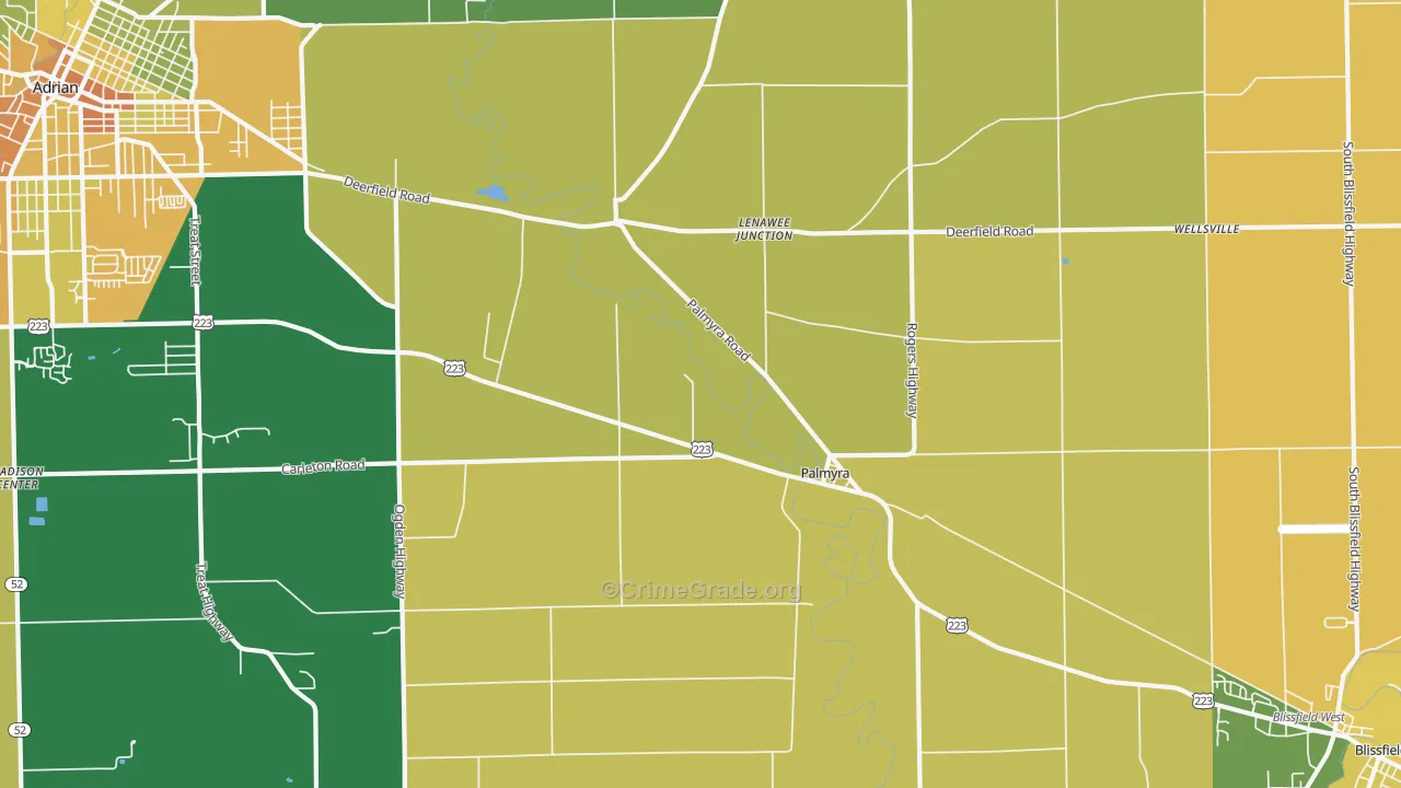 Palmyra, MI Map of Robbery Rates