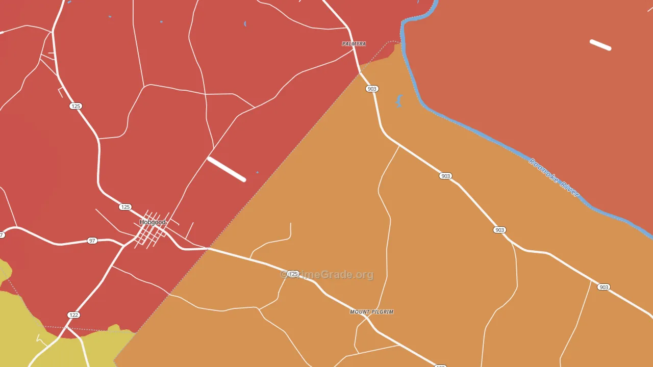Palmyra, NC Map of Robbery Rates