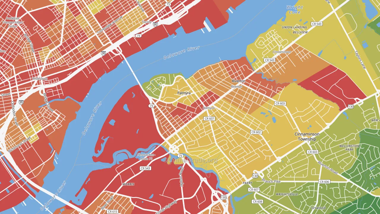 Palmyra, NJ Map of Robbery Rates