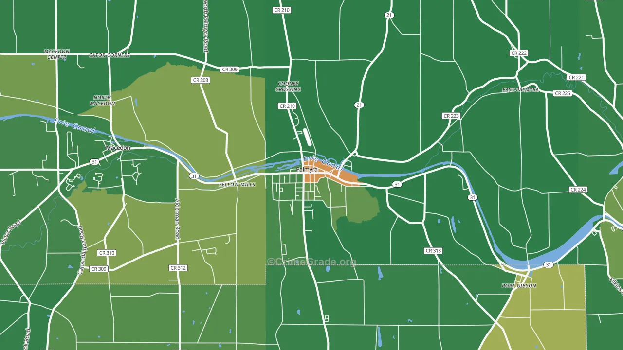 Palmyra, NY Map of Robbery Rates