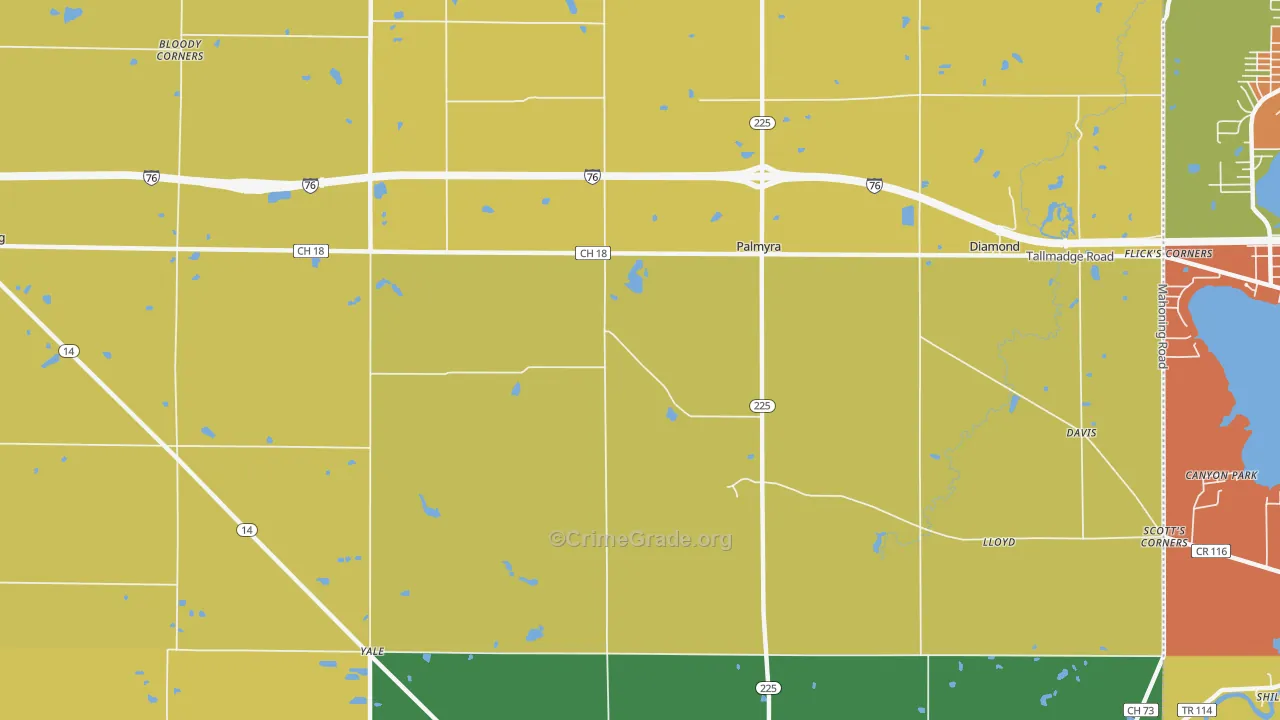 Palmyra, OH Map of Robbery Rates