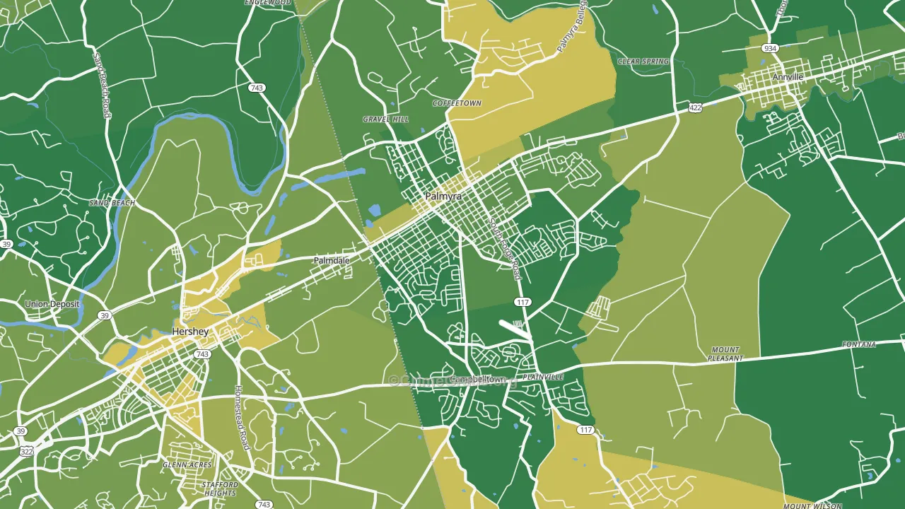 Palmyra, PA Map of Robbery Rates