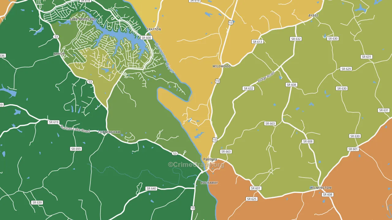Palmyra, VA Map of Robbery Rates