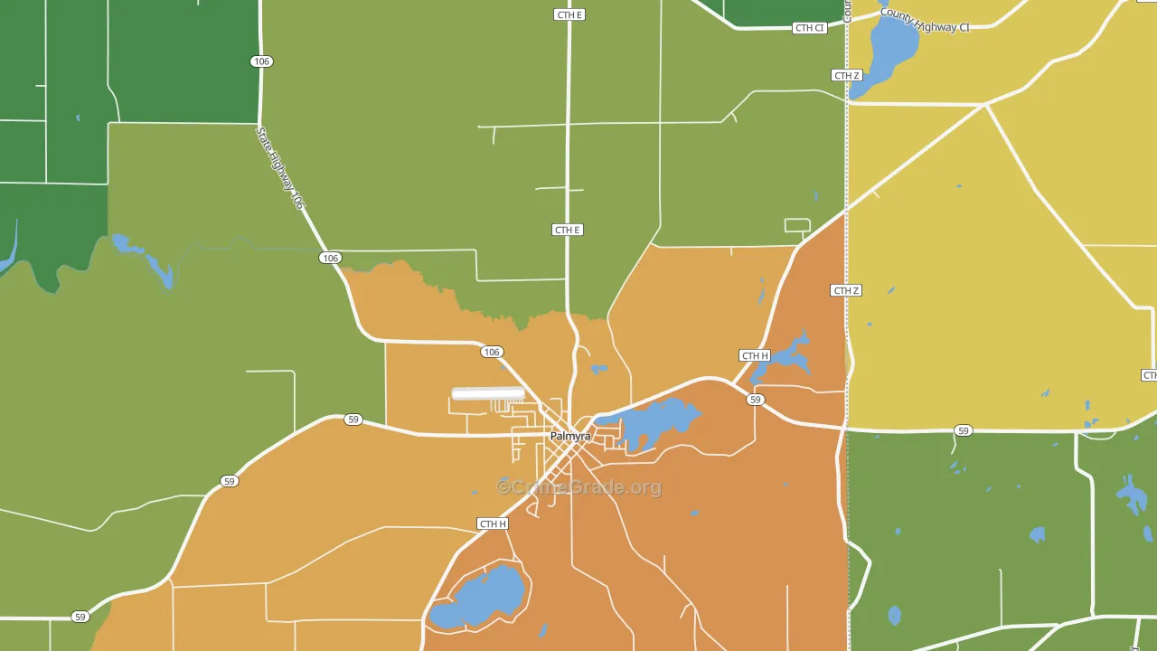 Palmyra, WI Map of Robbery Rates