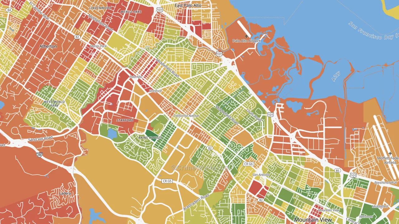 Palo Alto, CA Map of Robbery Rates