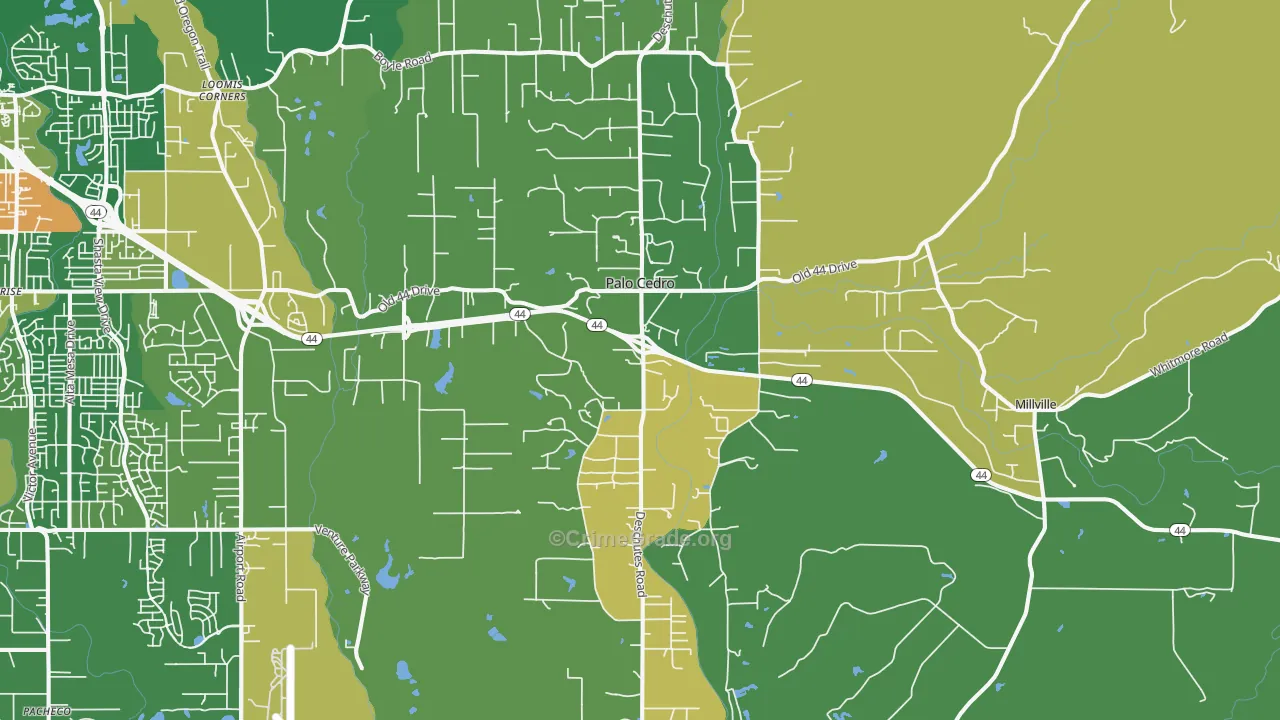 Palo Cedro, CA Map of Robbery Rates
