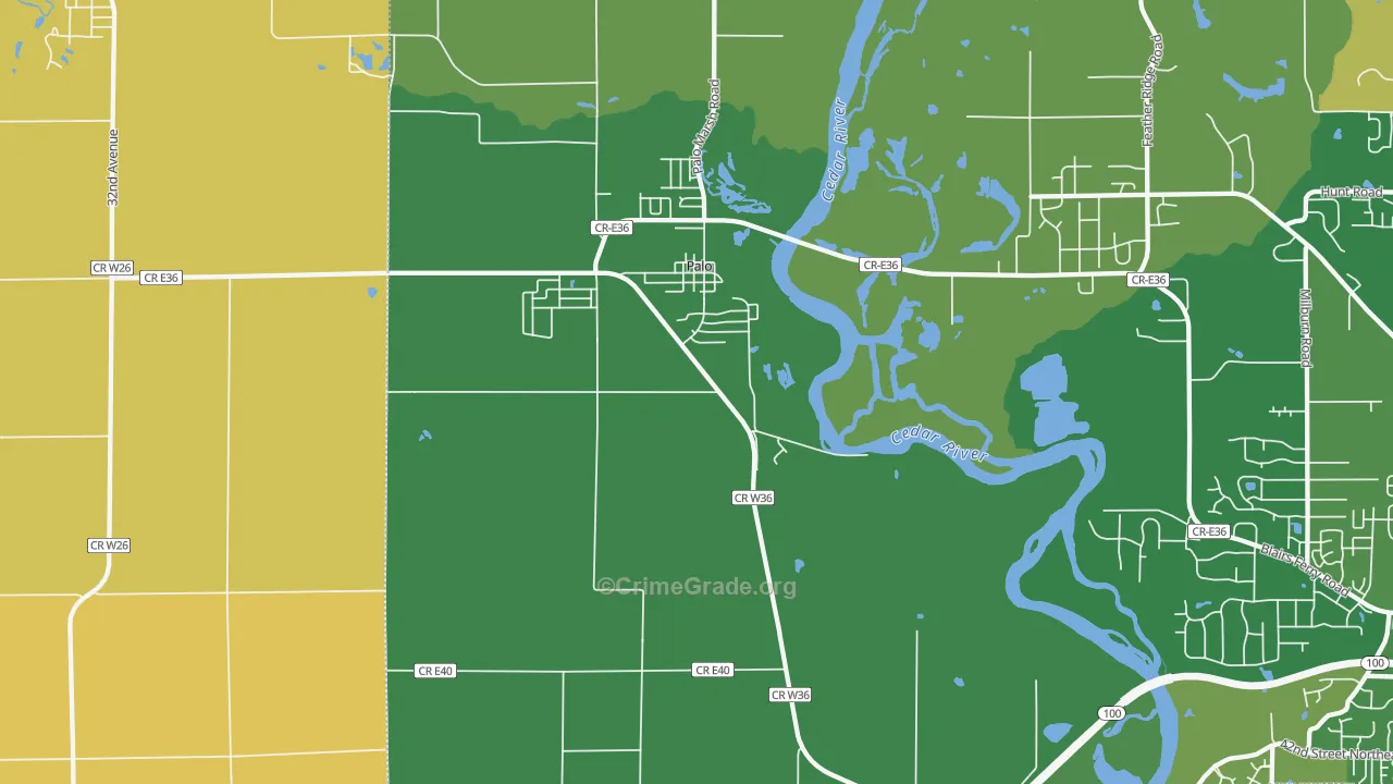 Palo, IA Map of Robbery Rates