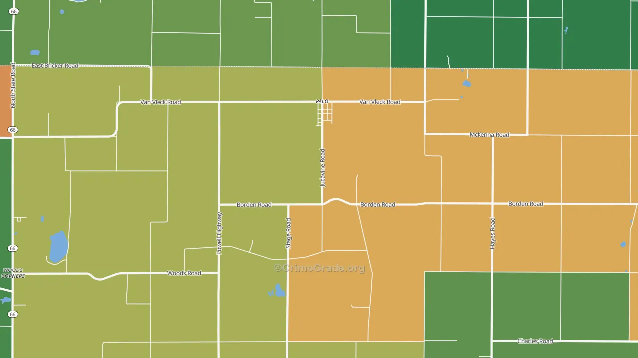 Palo, MI Map of Robbery Rates