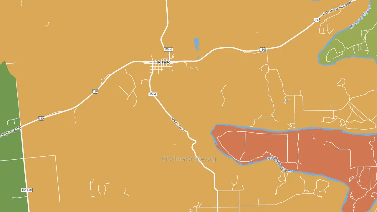 Palo Pinto, TX Map of Robbery Rates