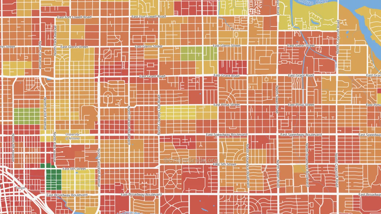 Palo Verde, Tucson, AZ Map of Robbery Rates