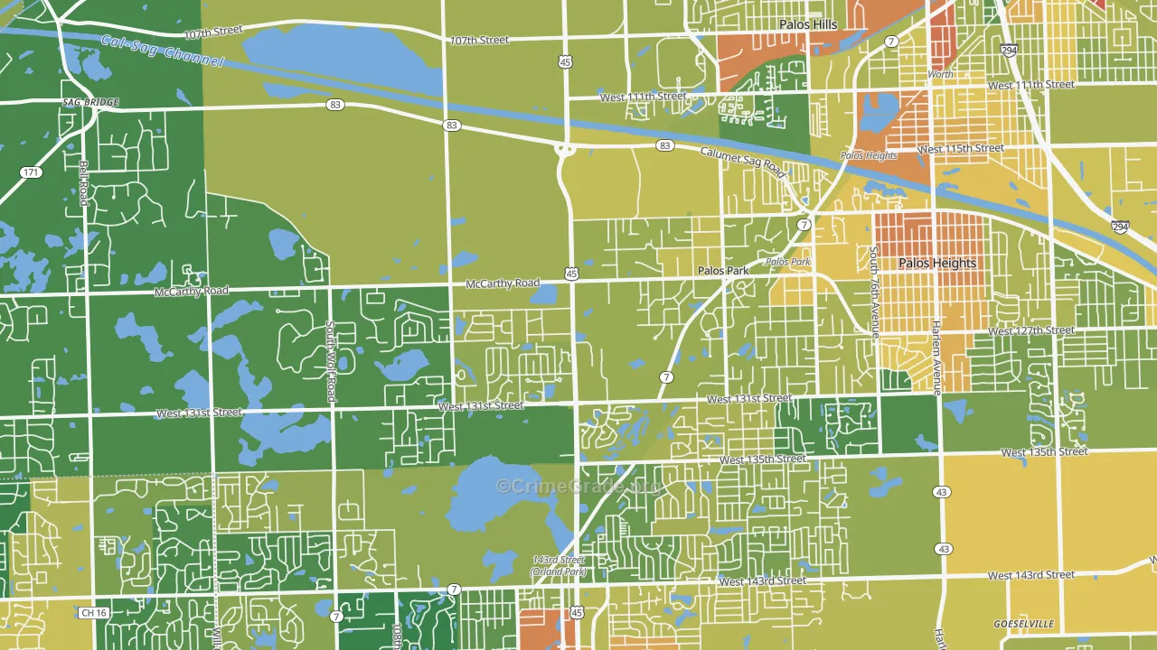 Palos Park, IL Map of Robbery Rates