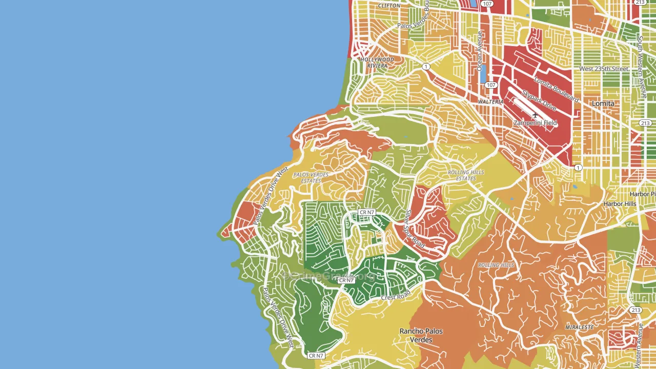 Palos Verdes Estates, CA Map of Robbery Rates