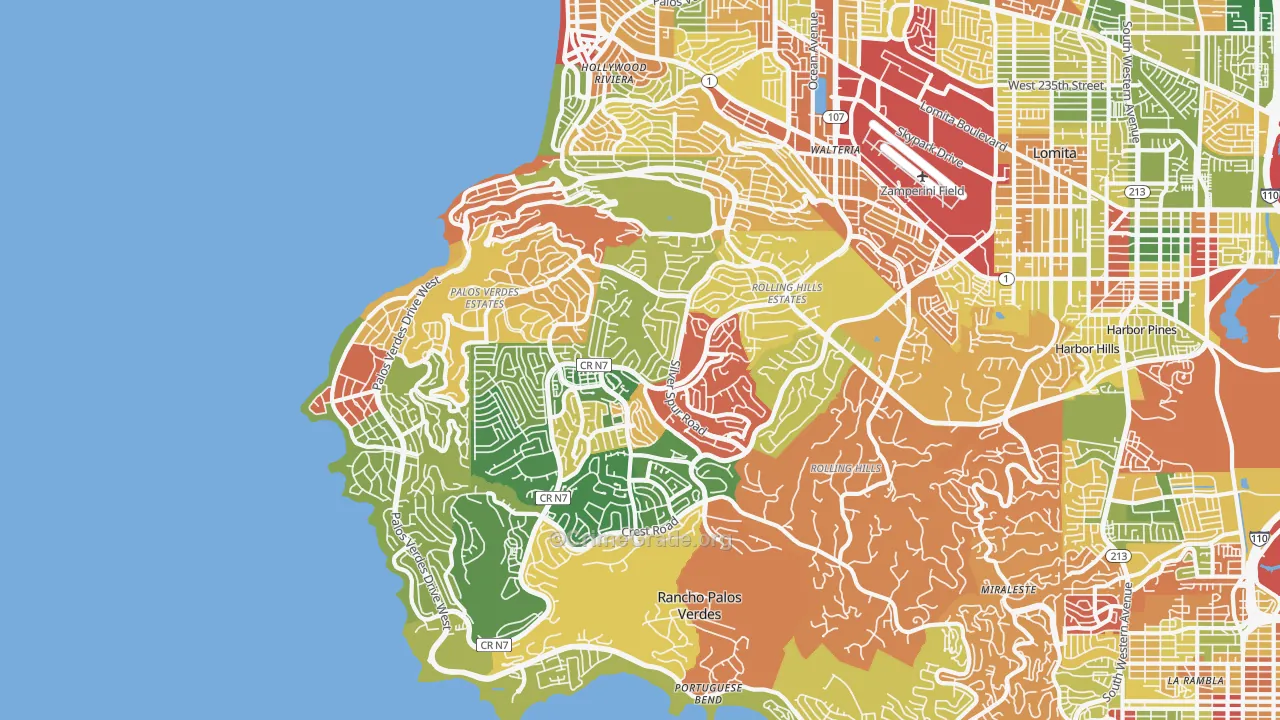 Palos Verdes Peninsula, Torrance, CA Map of Robbery Rates