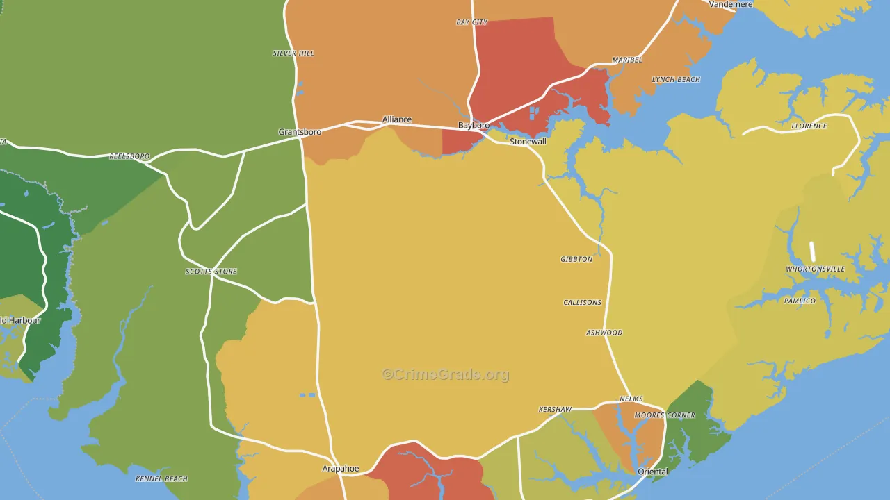 Pamlico County, NC Map of Robbery Rates