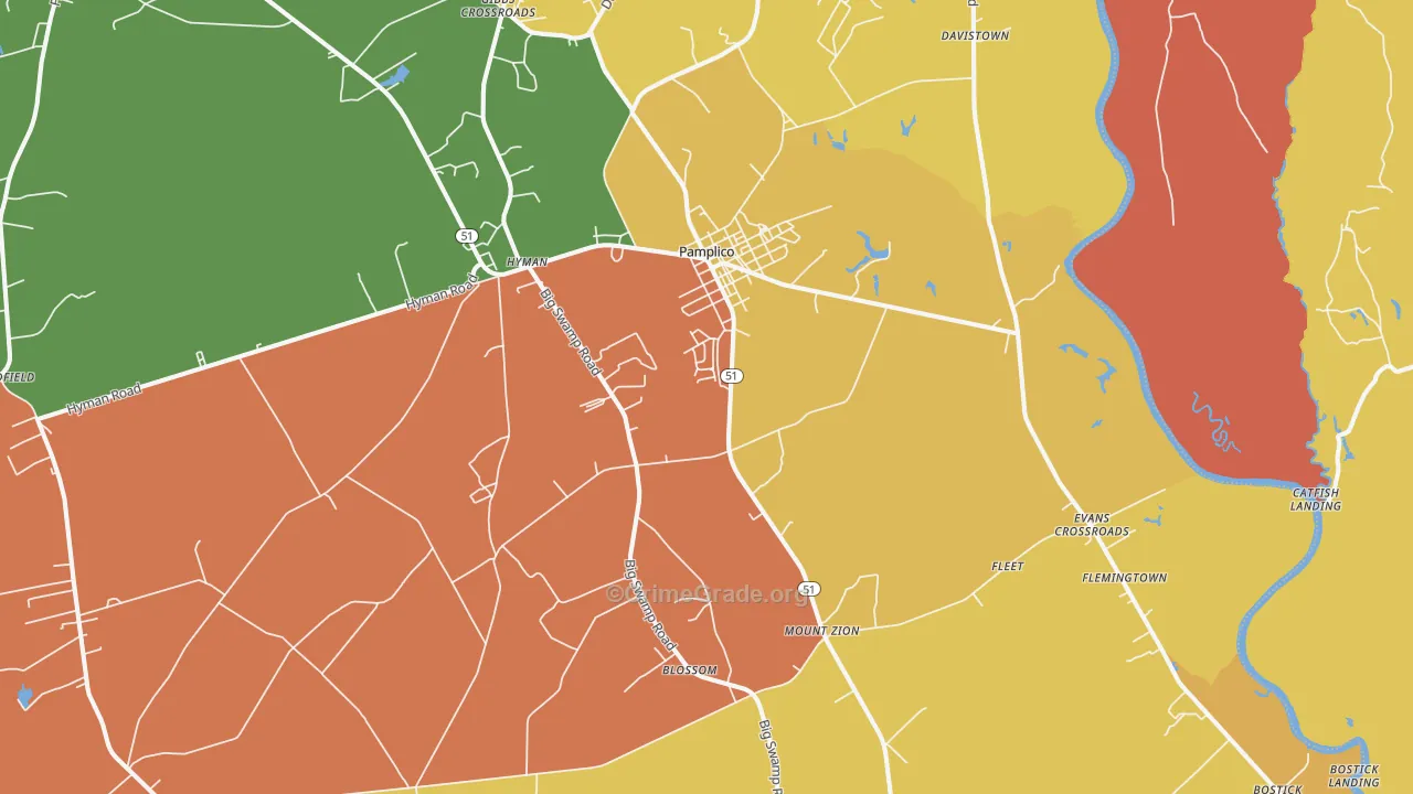 Pamplico, SC Map of Robbery Rates
