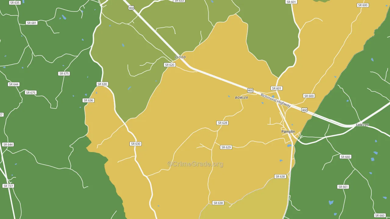 Pamplin City, VA Map of Robbery Rates
