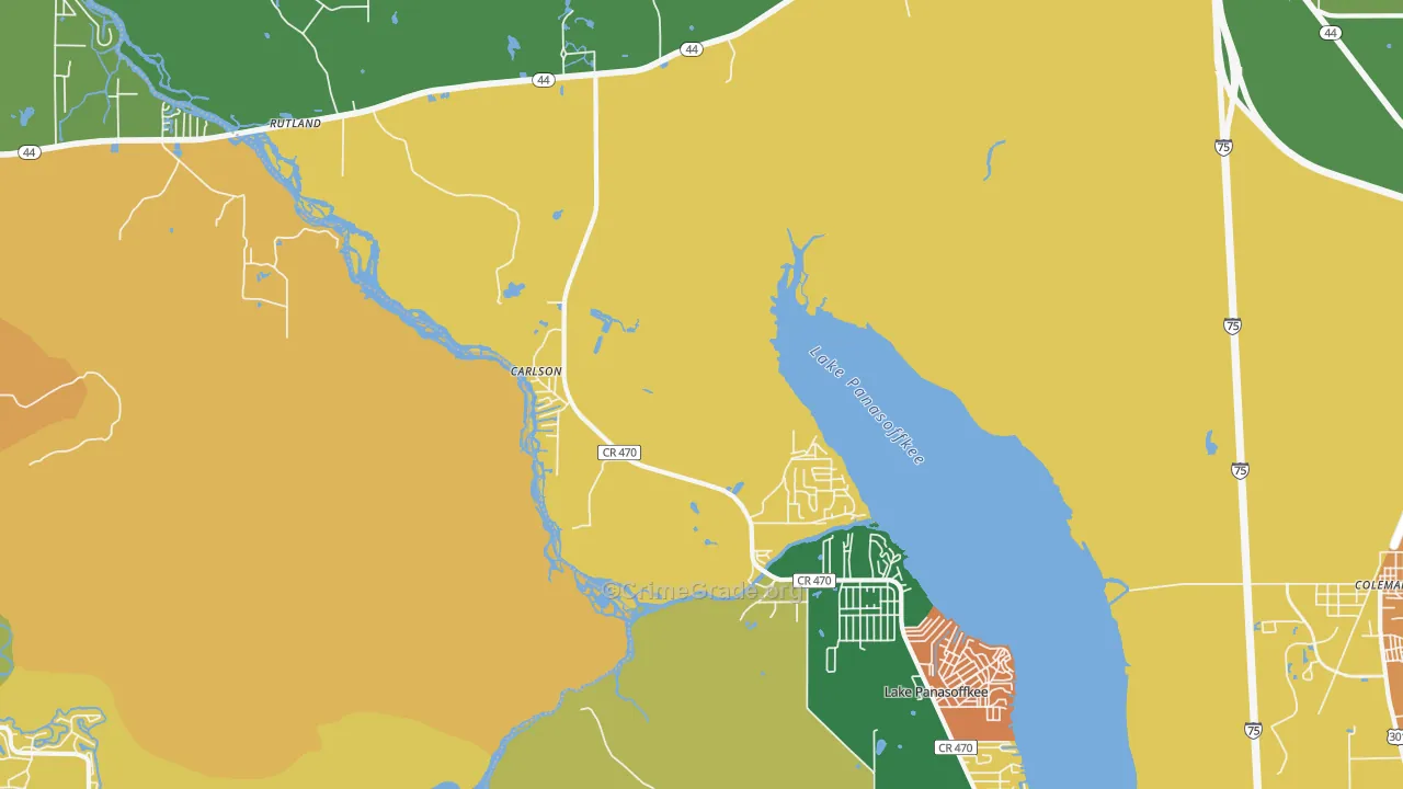 Panacoochee Retreats, FL Map of Robbery Rates