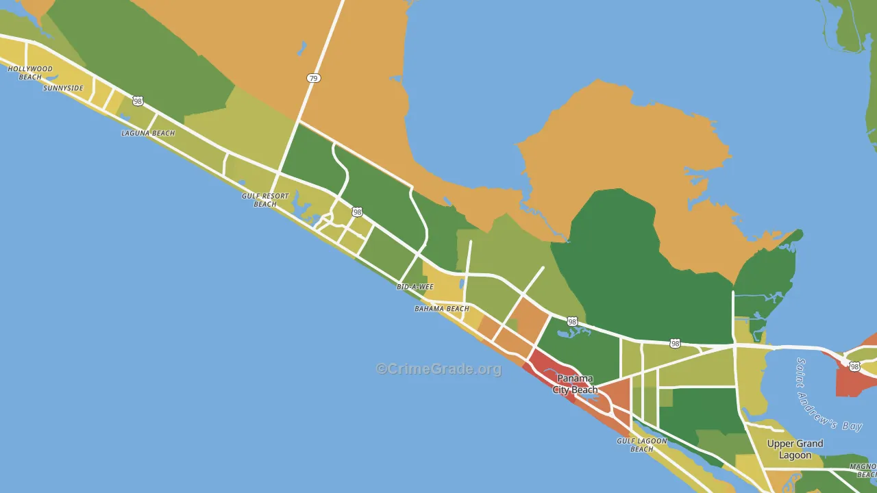 Panama City Beach, FL Map of Robbery Rates