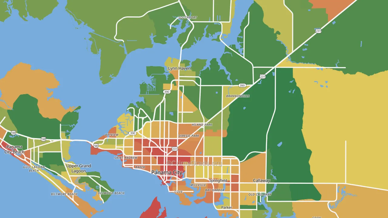 Panama City, FL Map of Robbery Rates