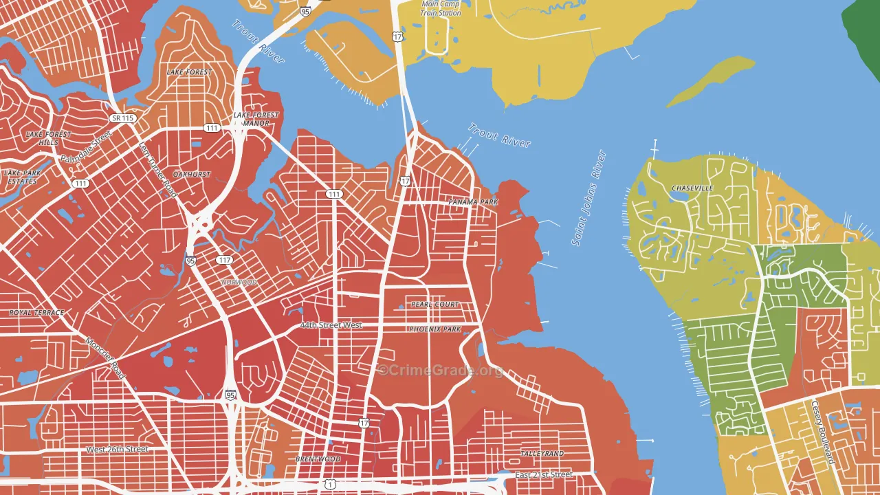 Panama Park, Jacksonville, FL Map of Robbery Rates