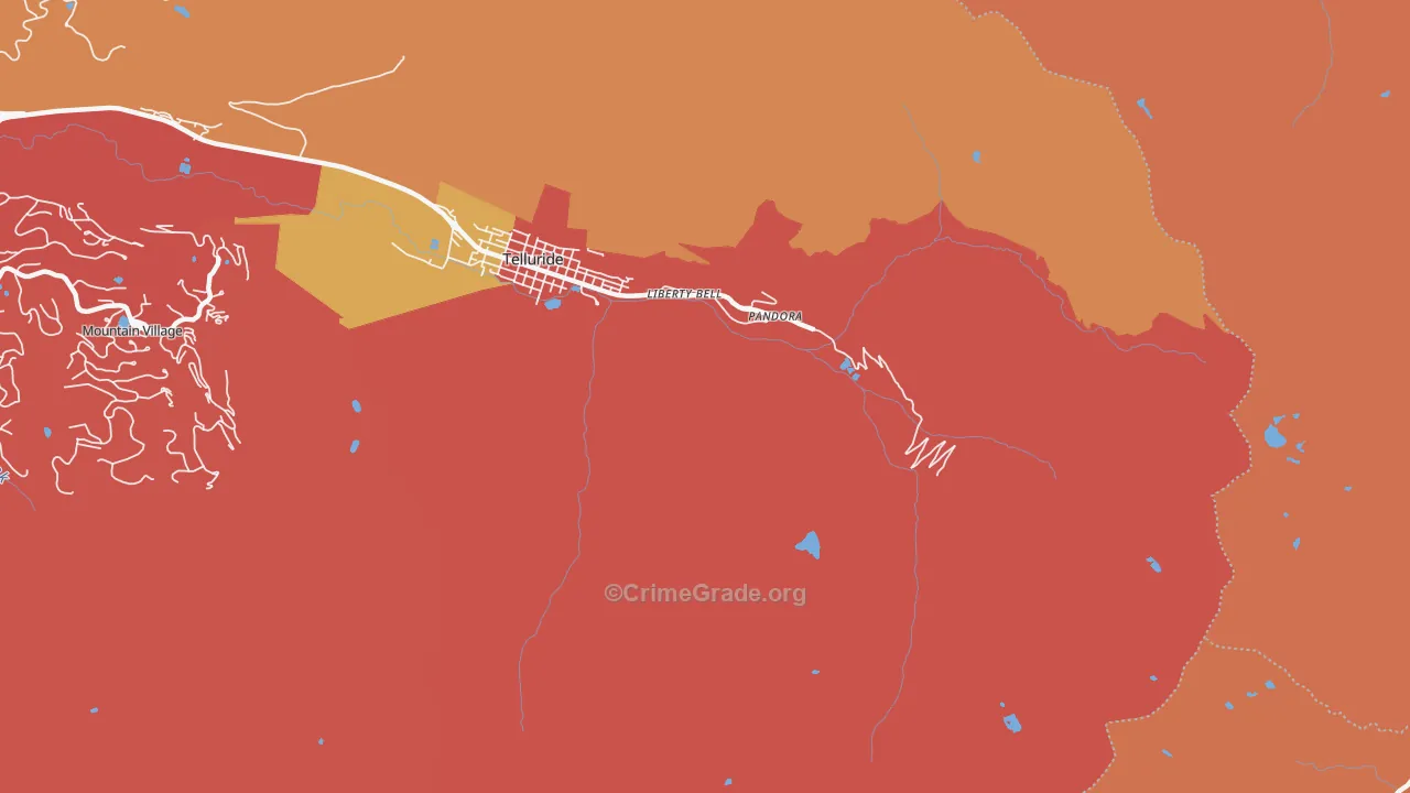 Pandora, CO Map of Robbery Rates