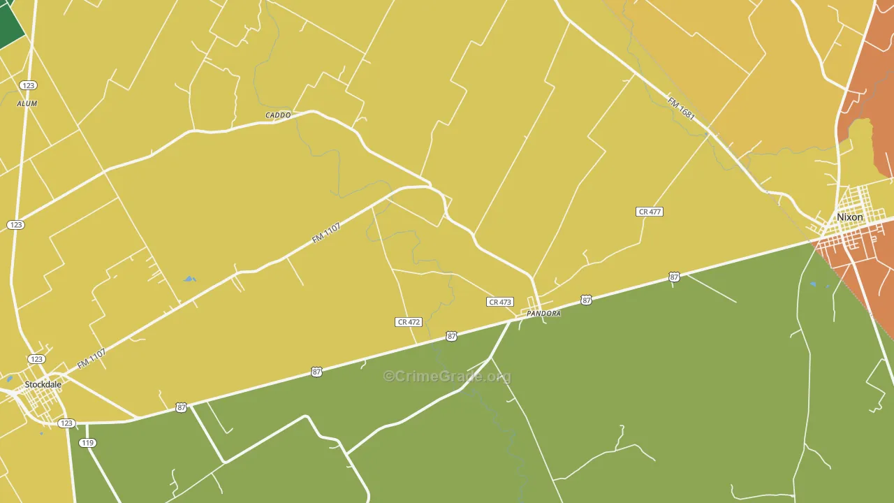 Pandora, TX Map of Robbery Rates