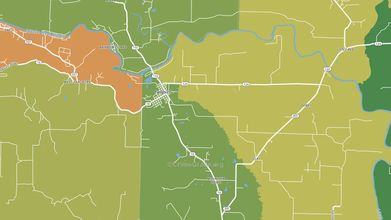 Pangburn, AR Map of Robbery Rates