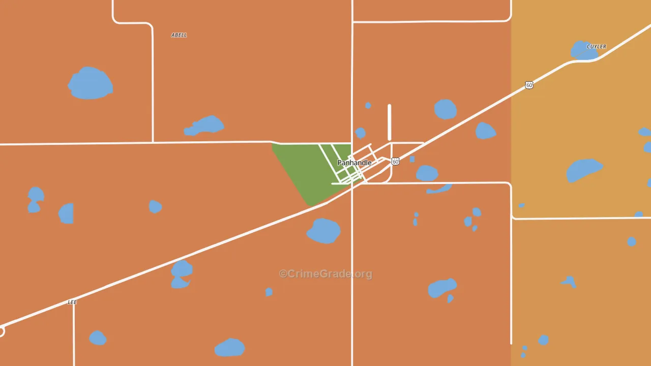 Panhandle, TX Map of Robbery Rates