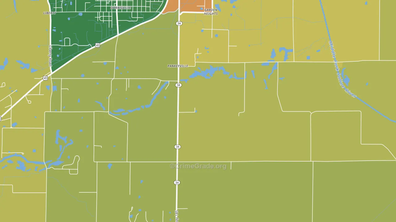 Pankeyville, IL Map of Robbery Rates