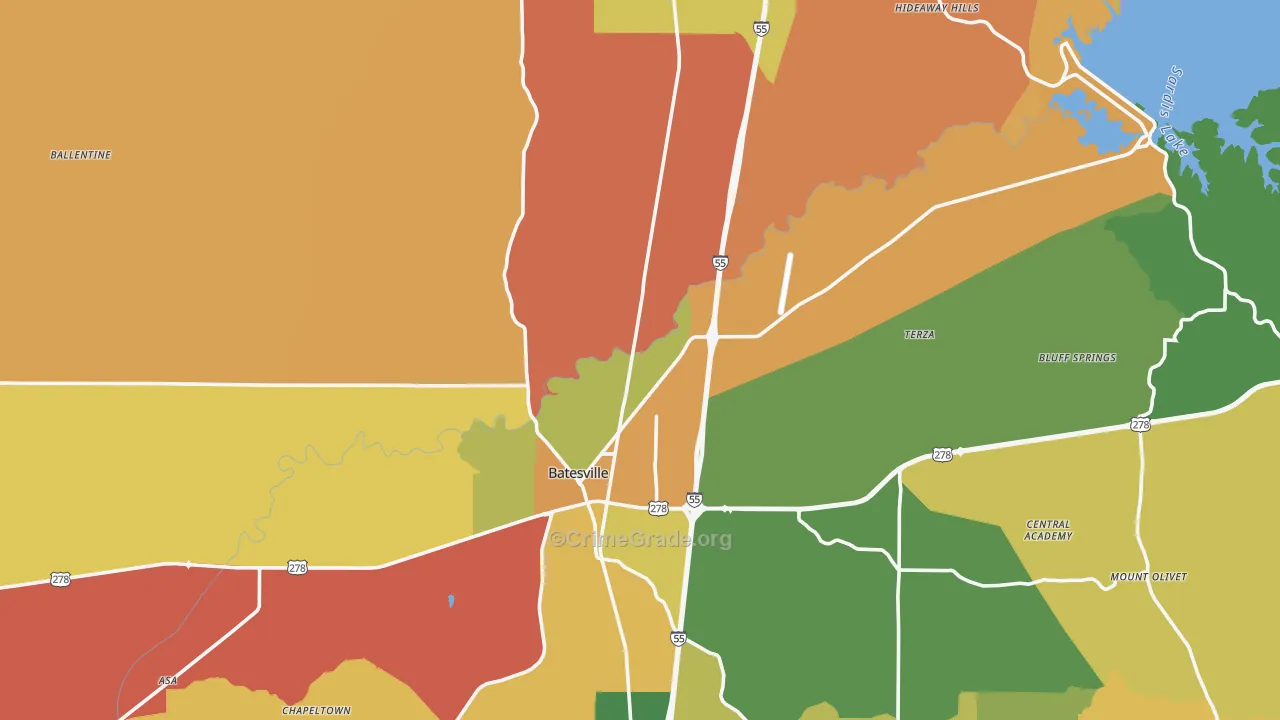Panola County, MS Map of Robbery Rates