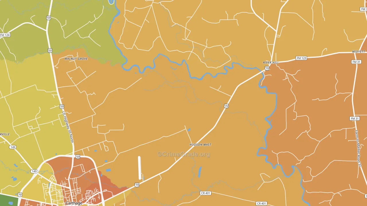 Panola, TX Map of Robbery Rates