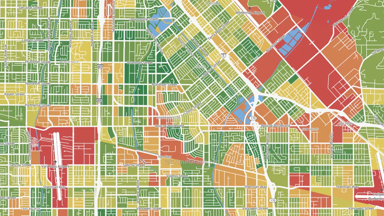 Panorama City, CA Map of Robbery Rates