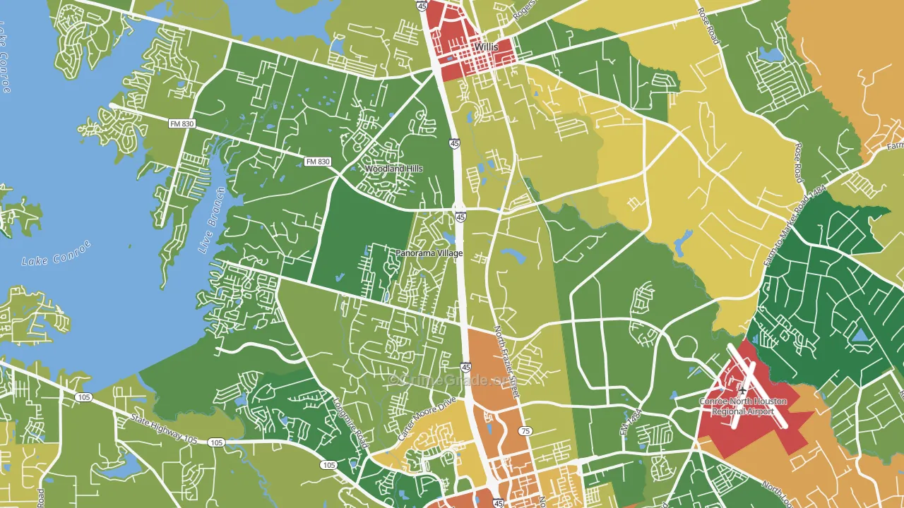 Panorama Village, TX Map of Robbery Rates