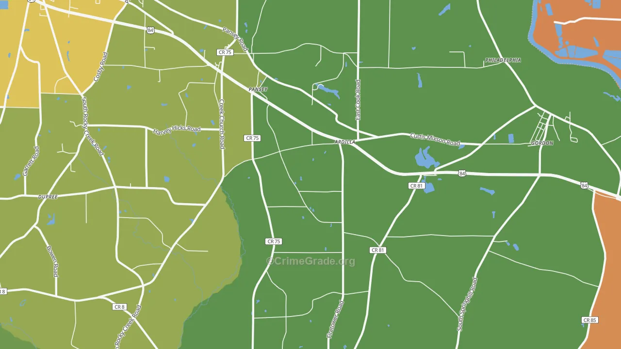 Pansey, AL Map of Robbery Rates