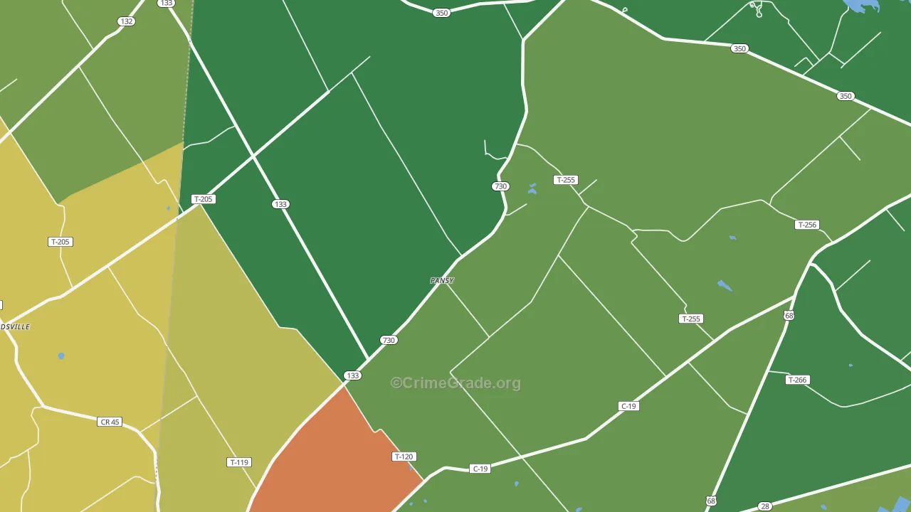 Pansy, OH Map of Robbery Rates