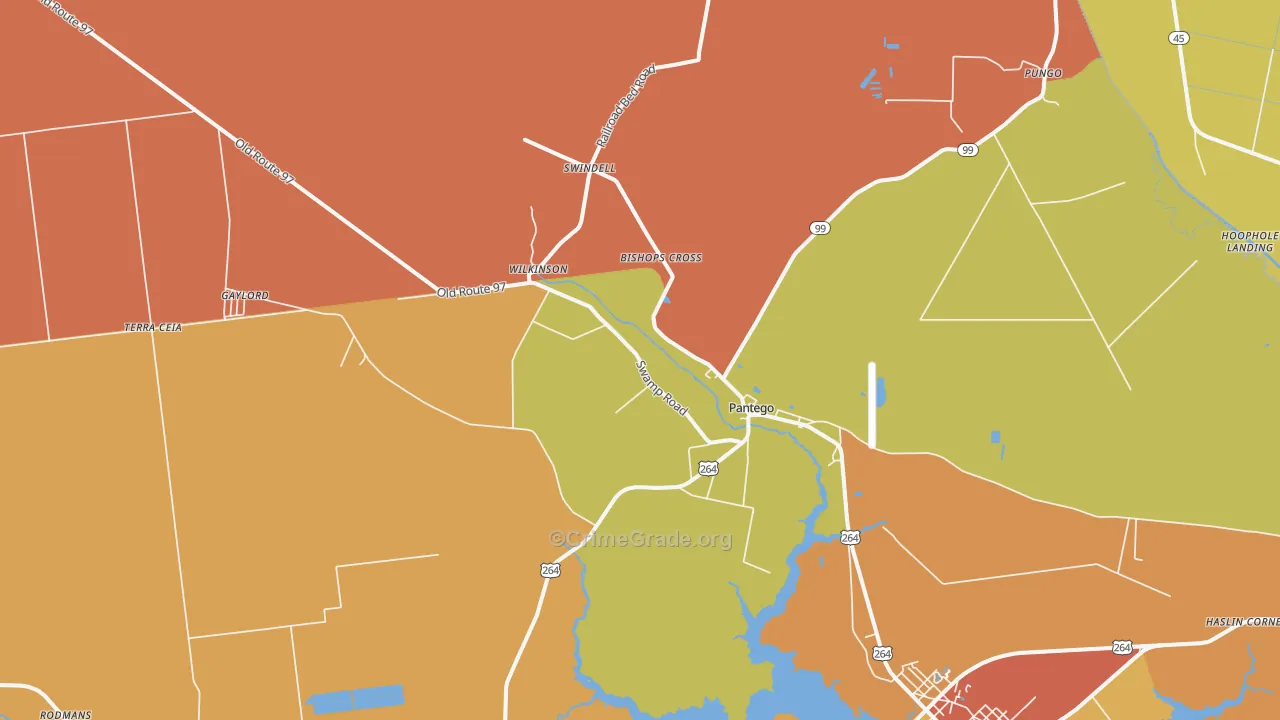 Pantego, NC Map of Robbery Rates