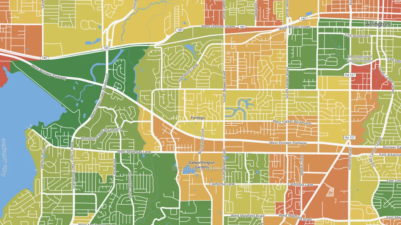 Pantego, TX Map of Robbery Rates