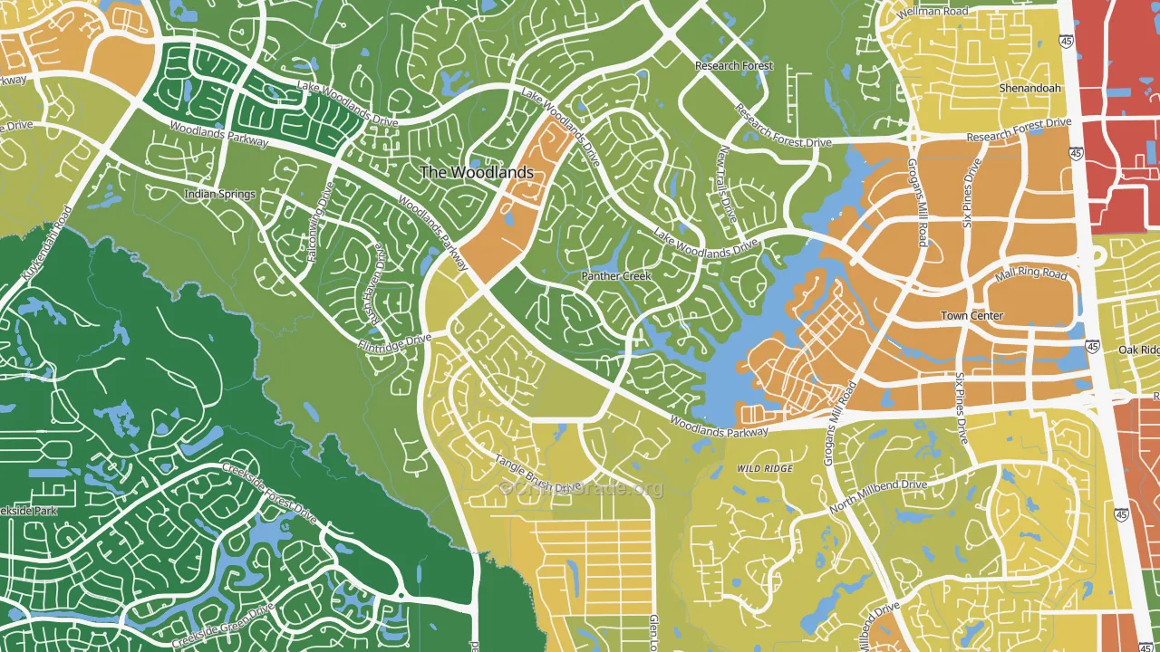 Panther Creek, The Woodlands, TX Map of Robbery Rates