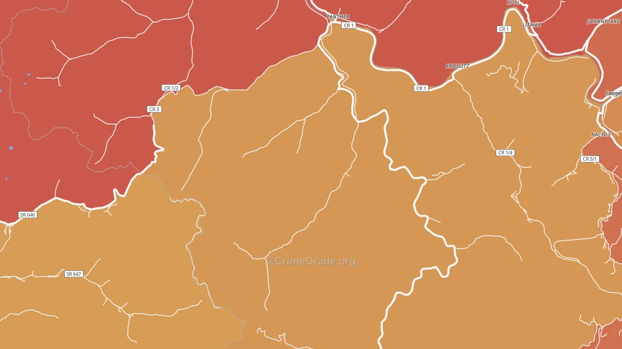 Panther, WV Map of Robbery Rates