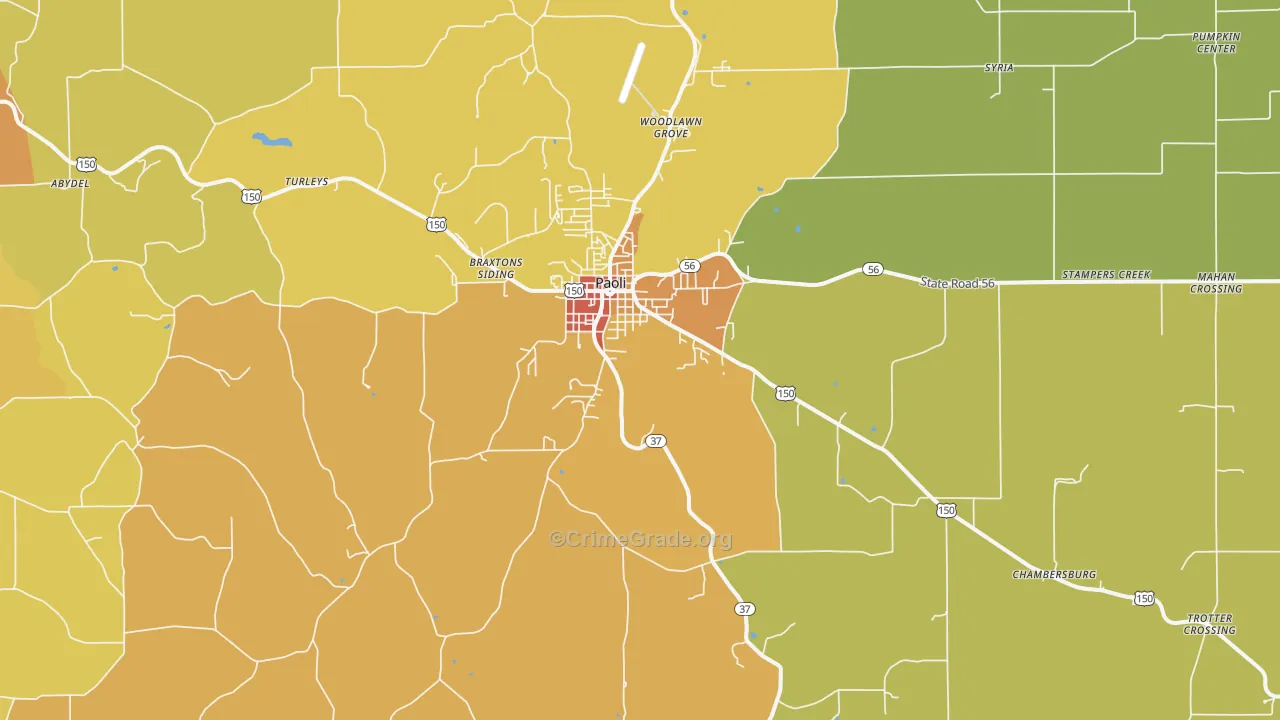 Paoli, IN Map of Robbery Rates