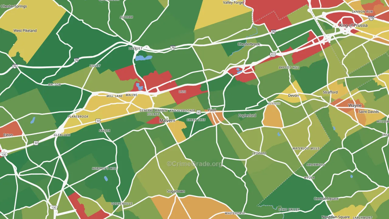 Paoli, PA Map of Robbery Rates