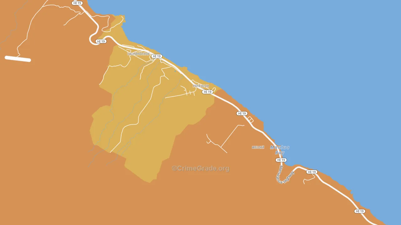 Papaaloa, HI Map of Robbery Rates