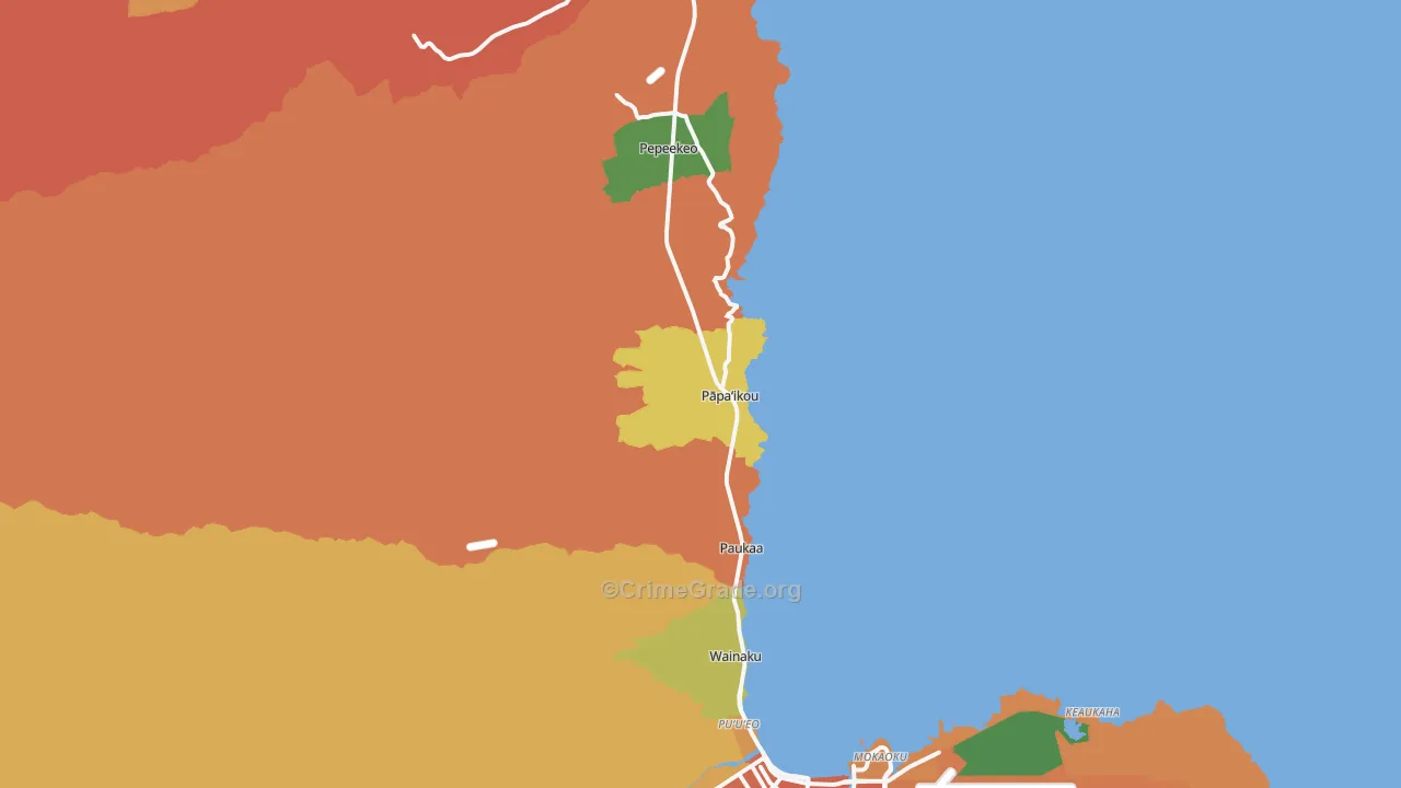 Papaikou, HI Map of Robbery Rates