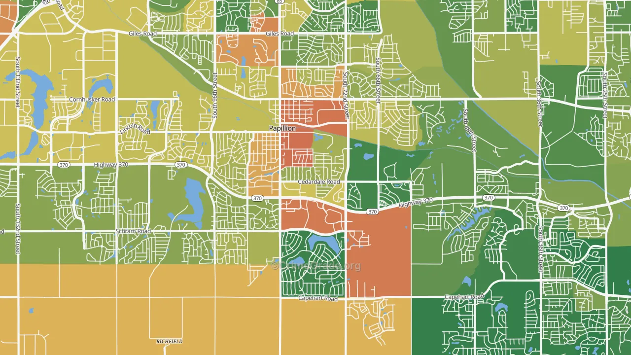 Papillion, NE Map of Robbery Rates