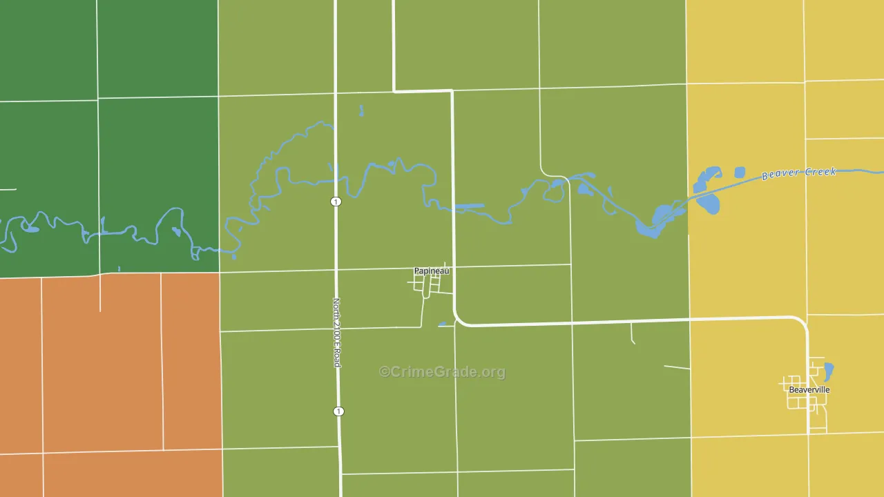 Papineau, IL Map of Robbery Rates