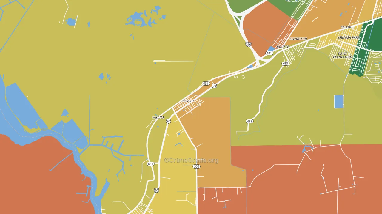 Paradis, LA Map of Robbery Rates
