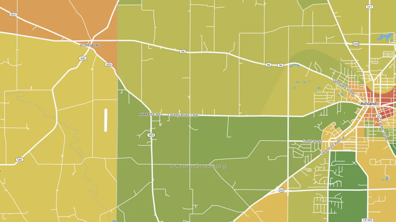 Paradise Hill, OH Map of Robbery Rates