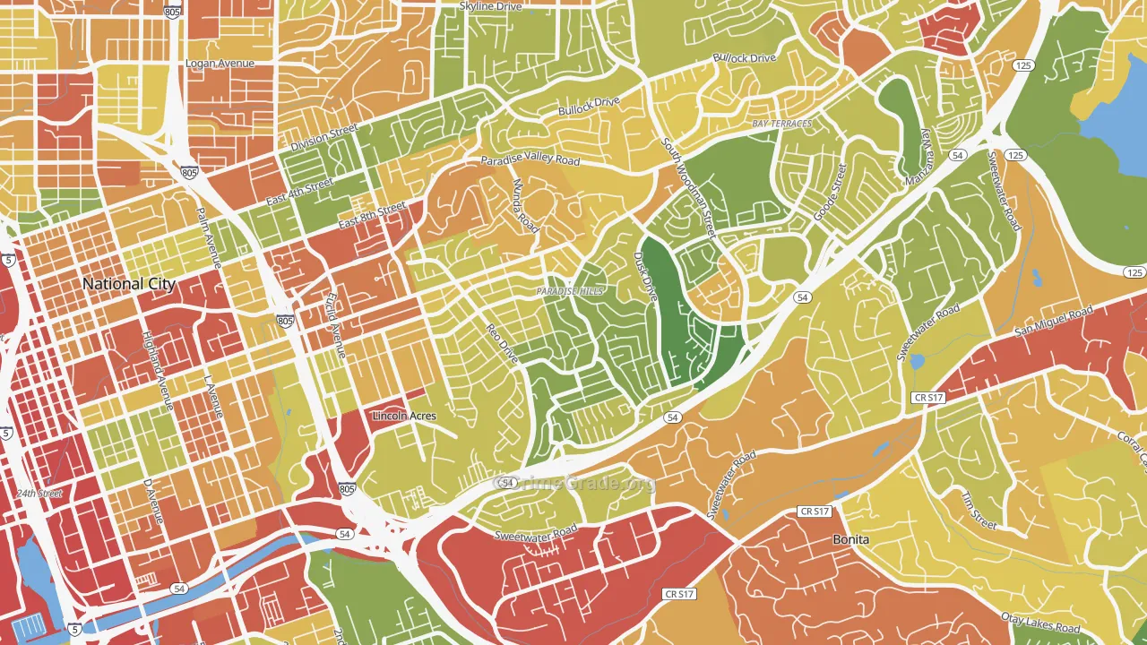 Paradise Hills, San Diego, CA Map of Robbery Rates
