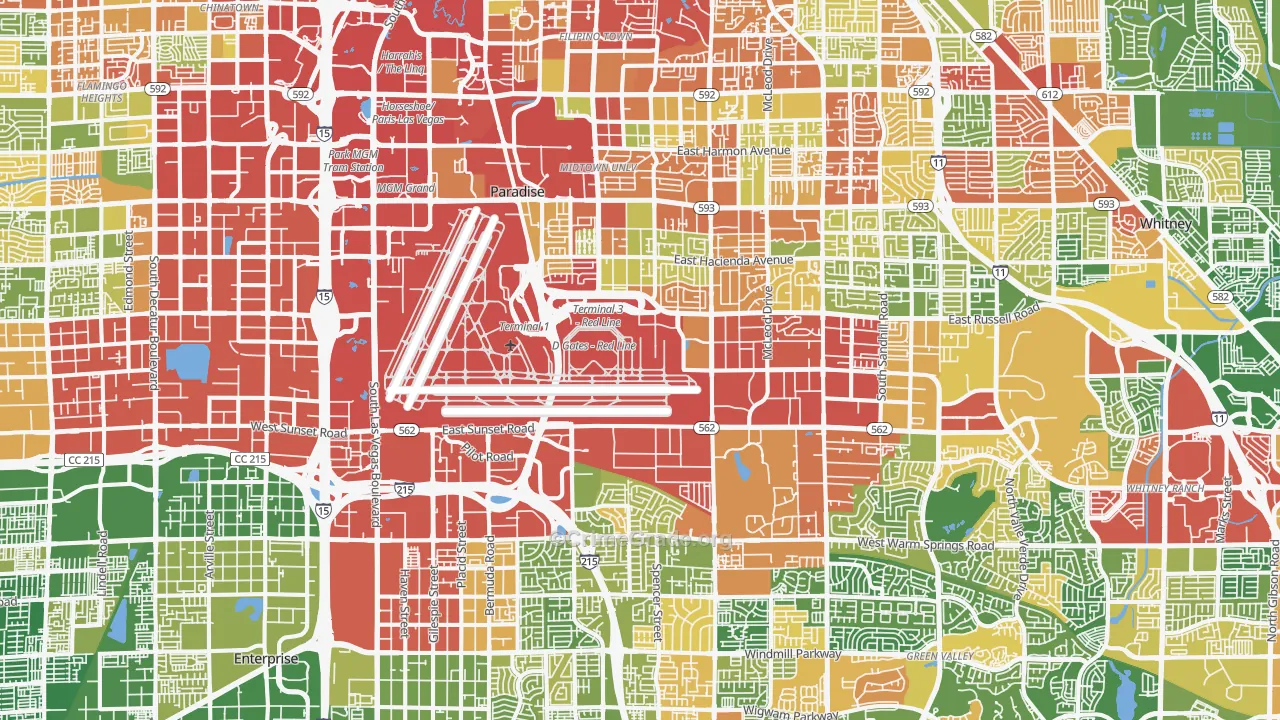 Paradise, Las Vegas, NV Map of Robbery Rates